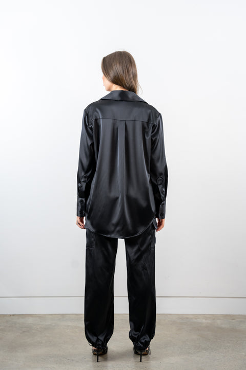 Mia Relax Fit Satin Shirt in Black