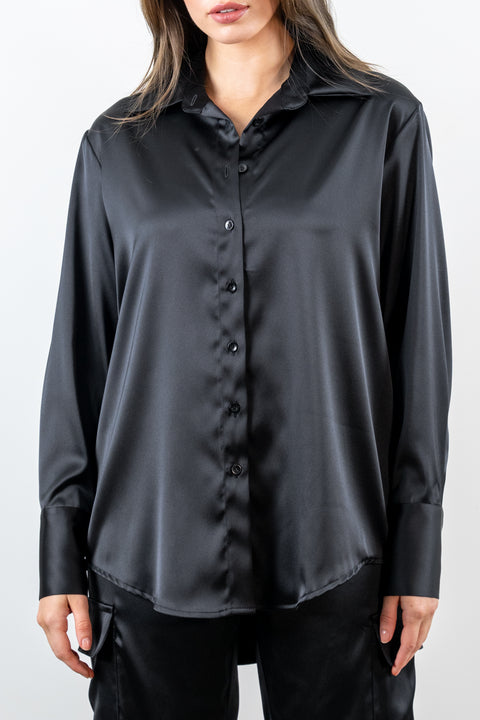 Mia Relax Fit Satin Shirt in Black