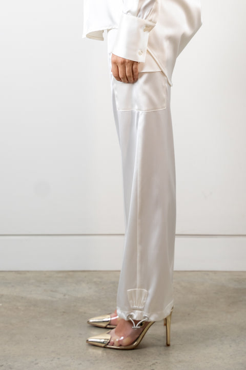 Harper Ivory Satin Cargo Pants