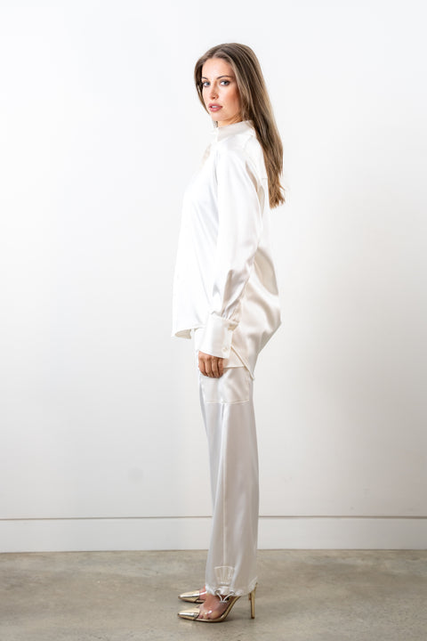 Harper Ivory Satin Cargo Pants