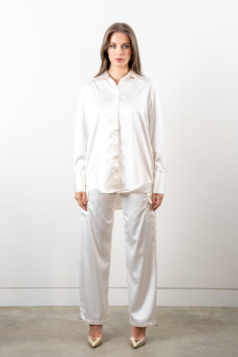 Harper Ivory Satin Cargo Pants