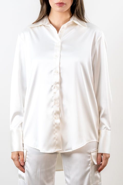 Mia Relax Fit Satin Shirt in Ivory