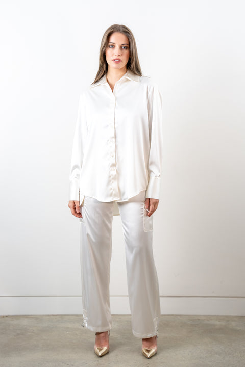 Harper Ivory Satin Cargo Pants