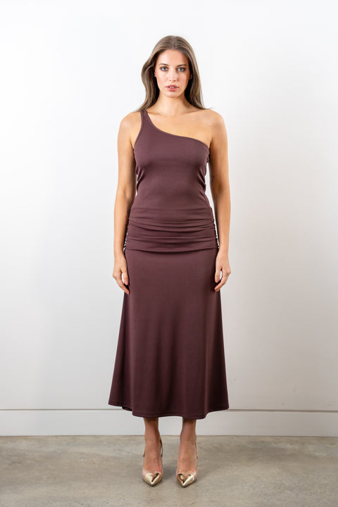 Ruby Ribbed Ruched   Skirt - Truffle