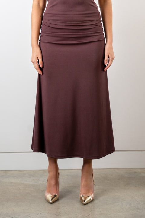 Ruby Ribbed Ruched   Skirt - Truffle