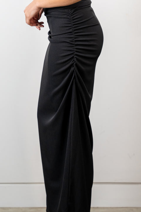 Ruby Ribbed Ruched Skirt - Black