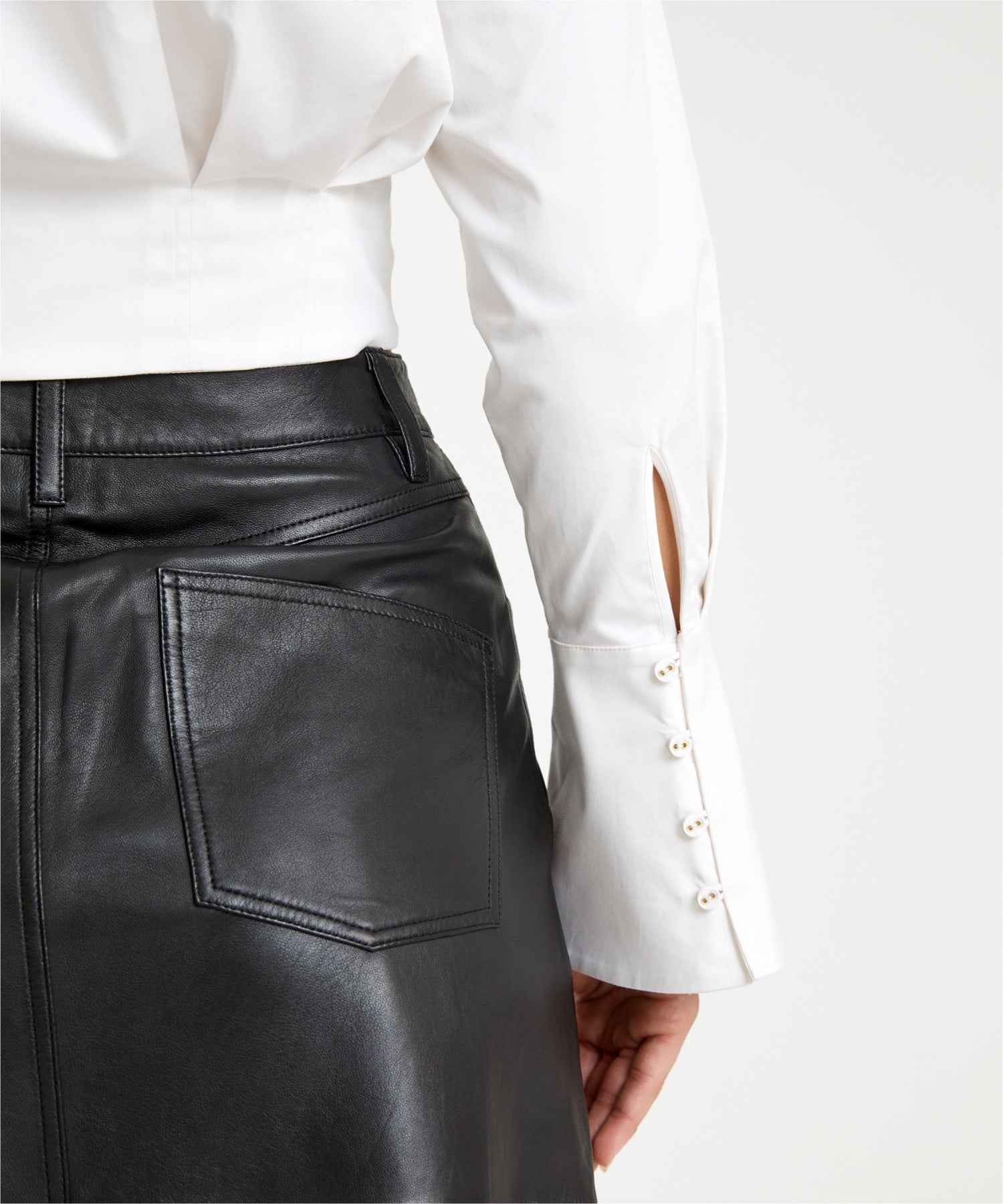 Bianca Crop White Shirt Maya Leather Skirt